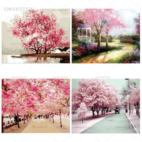 Pink Flower DIY Diamond Embroidery Romantic Landscape Painting Sweet Candy Shop Diamond Art Print Home Decoration Poster Decal