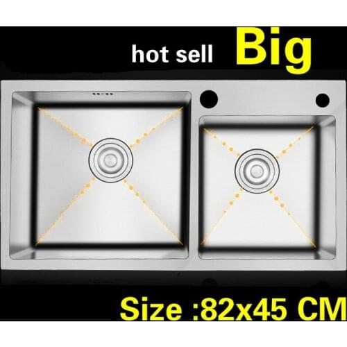 Free shipping Apartment vogue large kitchen manual sink double groove standard durable 304 stainless steel hot sell 820x450 MM