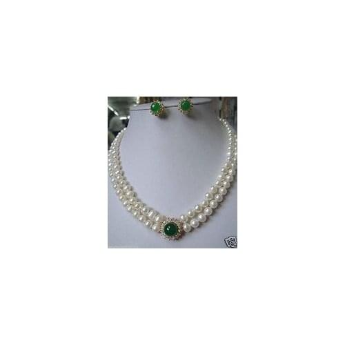 Nobility Woman Natural NEW Jewelry Choker Noblest Genuine Pearl Necklace Green Earring Set Grad Plated