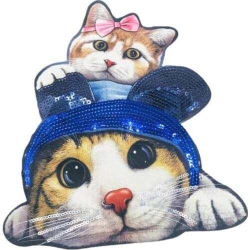 Large Patch Clothes Stickers Cat kitten Sequins Bikers Badge Sewing On Patches For Clothing DIY Strange Things Christmas Gifts