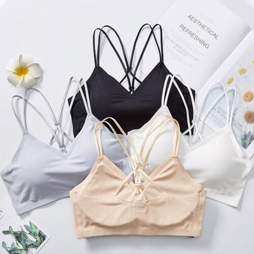 Ice Silk Women Seamless Gym Underwear Sexy Bralette Sport Bra Running Wireless Brassiere Cross Back Top Intimates Lingerie Girls