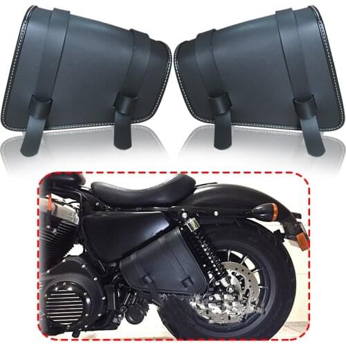 Black PU Leather Saddlebag Motorcycle Saddle Bags L&R Side Storage Motorbike Side Tool Bag For Harley Sportster XL883 XL1200