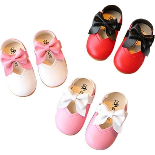 Spring Autumn Baby Girl Princess Shoes Casual Style Non-slip Bowknot Prewalker with Hook and Loop Patchwork PU Leather Shoes