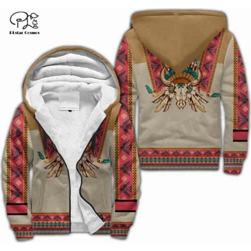 Newest Indian Tribe 3D printed Fleece zipper Hoodies Unique Men/Women Winter Warm Double Plus Velvet Jacket Costumes Style-1