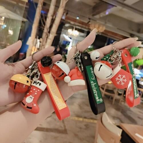 Creative Cartoon Shoes Socks Keychains Cute Hat Christmas Tree Winter Snowman Bag Pendant Key Chain Bell Accessories Keyring
