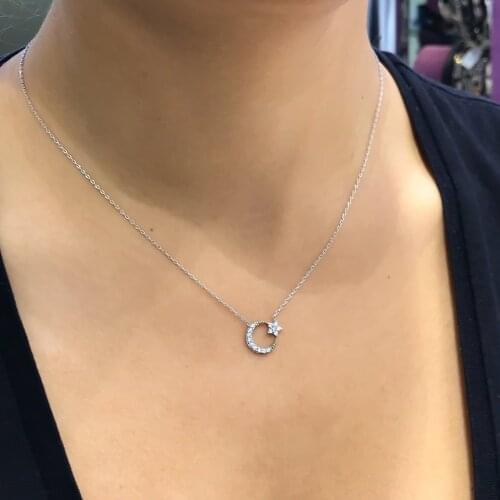 Tiny the Moon the stars Silver Moon Star Necklace
