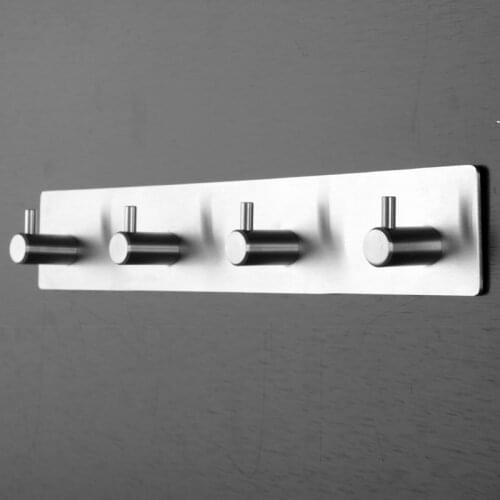 304 Stainless Steel Robe Hook Strong Non-marking Glue Hook Free Punching Silver Square Double Hook Wall Hooks