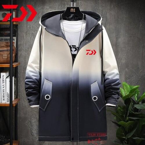 Daiwa Fishing Jacket Mid-length Hooded Coats Mens Outdoor Mountaineering Windproof Breathable Jacket Autumn Fishing Clothes
