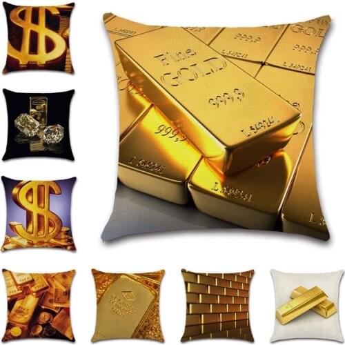 Gold bar bullion pattern linen polyester Cushion Cover decorative Home sofa chair car seat friend office bedroom gift pillowcase