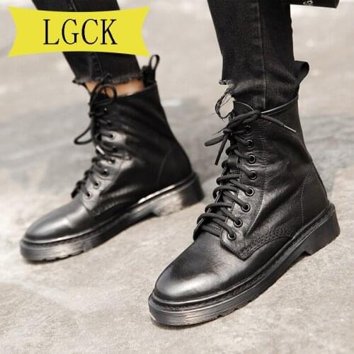 Plus Size 34-42 Fashion Boots Autumn Lace Up High Quality Cow Leather Boot Anti-slip Wear-resistant Comfortable Women Ankle Boot