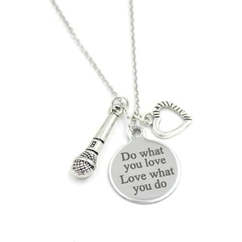New Arrival Stainless Steel Chain Letter Engraved Stainless Steel Pendant Necklace Microphone charm Necklace Gifts