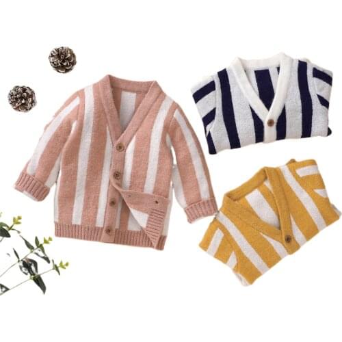 Newborn Baby Boy Girl Clothes V Neck Stripe Cardigan Sweater Infant Baby Cardigan Coat for Fall Winter