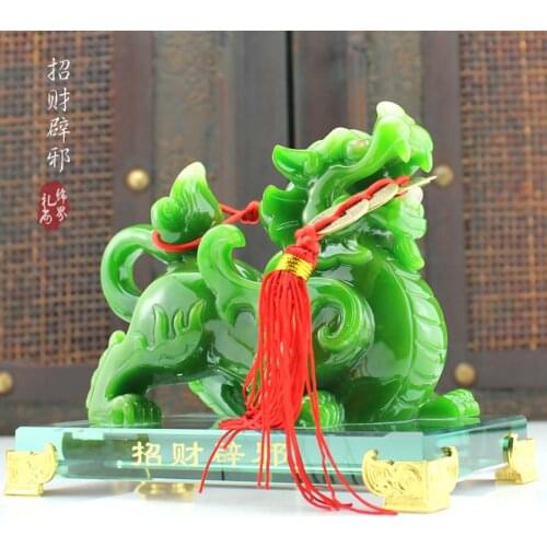 A pair 2PCS Home store Company SHOP talisman Bring wealth money GOOD LUCK Dragon PI XIU jade resin FENG SHUI decor ART Statue