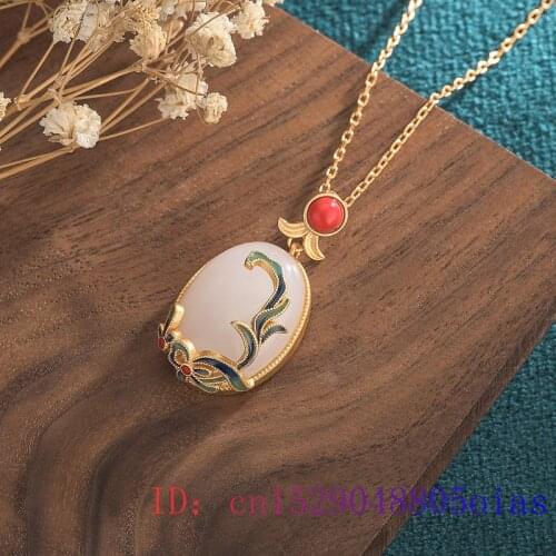 White Jade Flower Pendant Natural Crystal Chinese Women Necklace 925 Silver Gifts Gemstone Charm Amulet Fashion Chalcedony