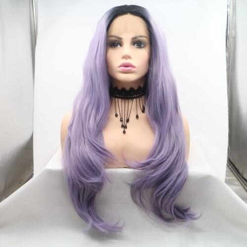 Baicheng Ombre Purple Wave Straight Lace Front Synthetic Wig For Black Women With Baby Hair Middle Part Natural Hairline