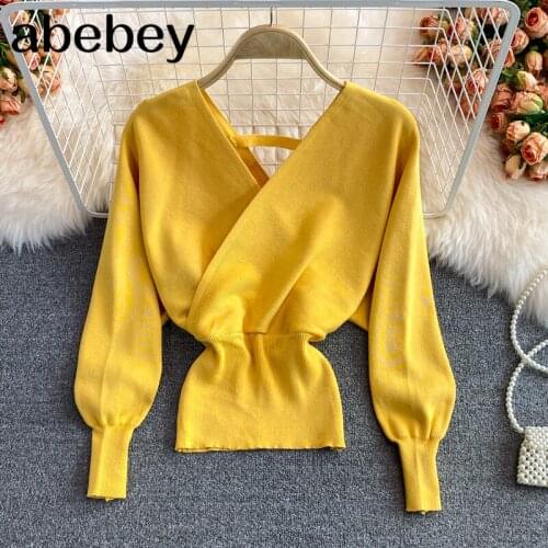 Women Design Knitted Pullovers Fashion Batwing Sleeve V Neck Elastic Slim Tops Autumn Korean Streetwear Knit Sweater