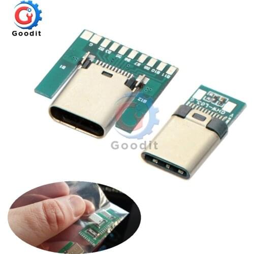 USB 3.1 Type C Connector 24 Pins Male Female Socket receptacle adapter to solder wire & cable 24P PCB Board support Module