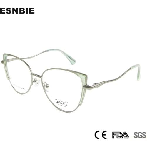 Luxury Alloy Cat Eye Glasses Frame Women Trending Green Ladies Optical Eyewear Prescription Spectacles Frame oculos de grau