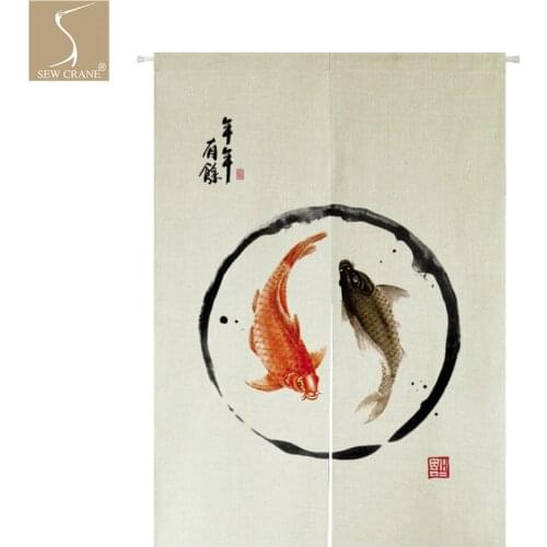 Lucky Cat Two Carps Greeting Words Owl Deer Nian Nian You Yu Tropical Plants Restaurant Door Curtain Noren Doorway Room Divider