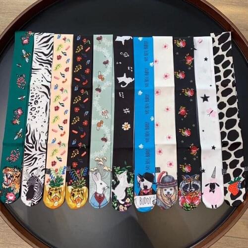 Cartoon Animal Print 2019 New Bag Skinny Silk Neck Scarf Luxury Brand Foulard Women Bag Wrap Tie Fashion Head Scarves