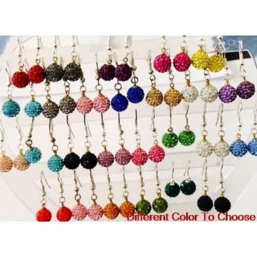 Mixed 10MM Multicolour en Micro Pave Disco Ball Earrings Woen drop Jewelry Rhinestone lot gift BR344T4