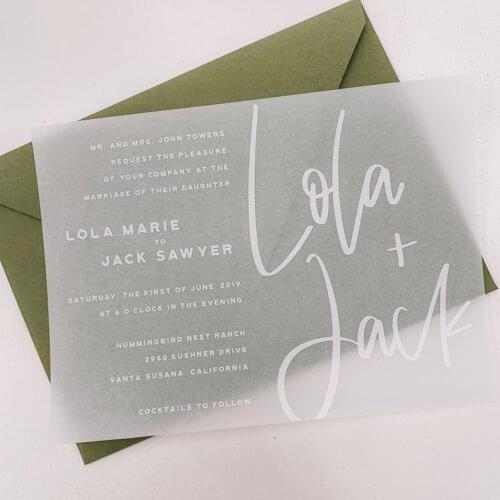 White Ink Vellum Paper Wedding Invitation with Envelope AI016