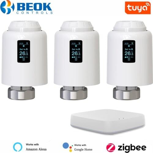 Beok ZigBee Tuya Smart Thermostatic Radiator Actuator Valve Programmable TRV Thermostat Temperature Controller Alexa Google