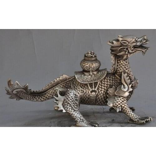 Decoration bronze factory outlets Tibet Silver china silver fengshui dragon head Kirin beast wealth lucky Treasure bowl statue