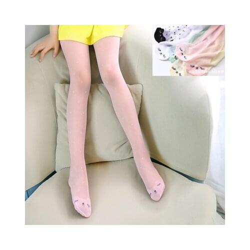 Spring Summer Tights For Girls Cartoon Thin Silk Pantyhose Kids Candy Color Dot Dance Stocking Child Girls Tights With Cats
