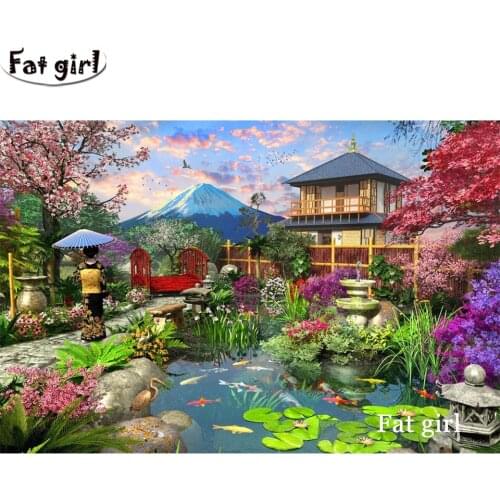 Japanese Landscape Painting Cross Stitch 3D Diamond Painting Mount Fuji Embroidery Mosaic Garden Square/Round Home Decor