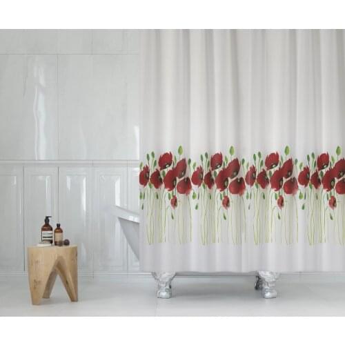 Zethome Shower 7081 Poppy Curtain Modern Design Polyester Fabric Waterproof Washable Mould (71"x78")