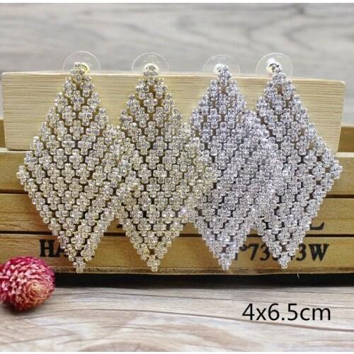 Zerong Ejewlery large gold rhinestone earring rhombus shape jewelry women earring for ladys wedding party decoration
