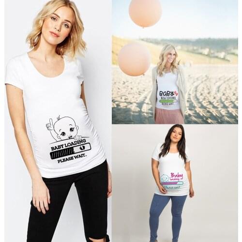 Women Maternity Short Sleeve Cartoon Print Tops T-shirt Pregnancy Clothes for Pregnant Women Baby Now Loading Pls Wait Maternity
