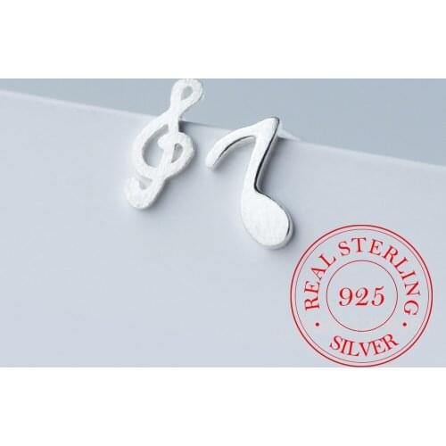 100% 925 Sterling Silver Asymmetry Music Stud Earrings For Women Prevent Allergy Brincos pendientes mujer moda 2018 A112