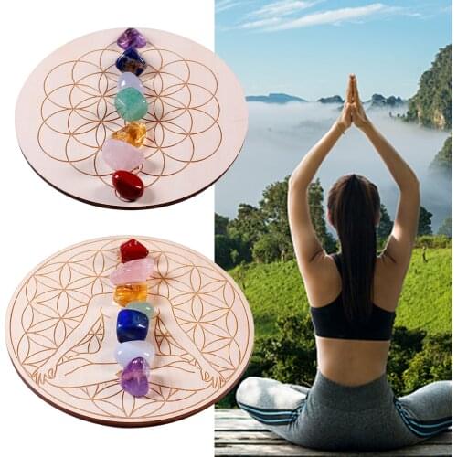 1 Set Natural Crystal Mixed Seven Chakra Healing Stone + Seven Star Array Wood Plate Gravel Chips Chakra Home Decor Gift