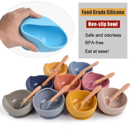 1set Baby Feeding Bowl Silicone Tableware Waterproof Non-Slip Crockery Suction Cup Food Supplement Dishes Baby Bowl Plate Spoon