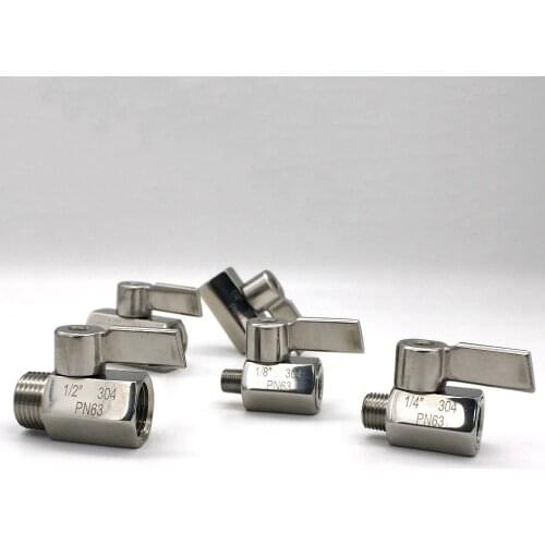1 PCS/lot Mini 2 Way Ball Valve Stainless Steel Handle 1/8 1/4 3/8 1/2 3/4 NPT Thread Female Male SS304 For Water Oil acid