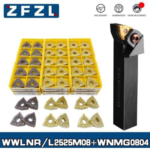 1pc WWLNR WWLNL lathe turning tool holder WWLNR2525M08 WWLNL2525M08 +10pcs Turning tool blade WNMG080404 WNMG080408 VP15TF