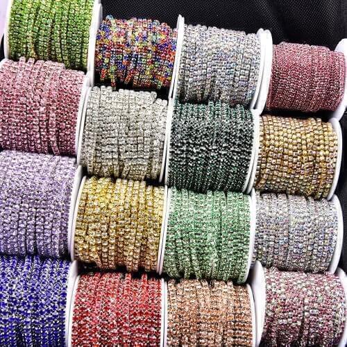 10 Meters/roll SS8-SS16 Dense Gold Silver Base Glass Crystal Rhinestone Cup Chain Trim Sew on Ornament Craft Garment Accessories
