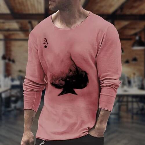 2021 Spring Men T-Shirt Top O Neck Long Sleeve 4 Colors Male Poker Streetwear for Men Wear Male Clothing Casual Man Clothes