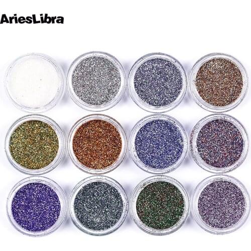 12 pots/set Nail Glitter Powder Sparkly Shinning Chrome Dust Pigment for UV Gel Nail Art Powder Set DIY Manicure Decoration