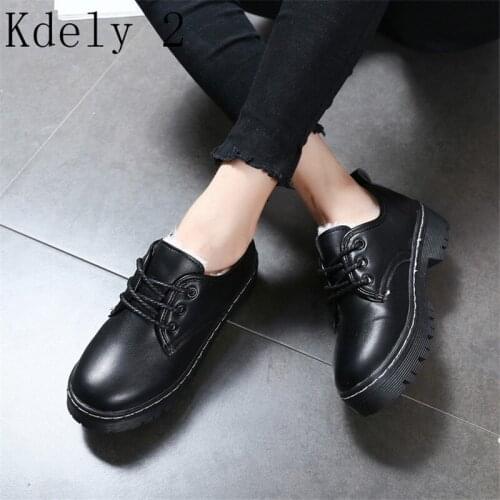 PU Leather Platform Ankle Boots Women Flat lace Martin Boots pu Sole Winter Shoes Woman Chaussures Femme