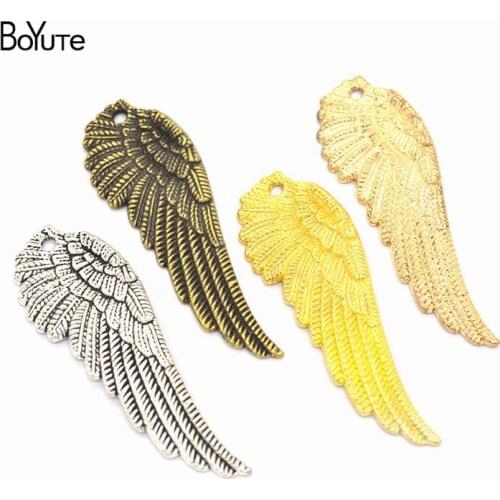 BoYuTe Wholesale (20 Pieces/Lot) Metal Alloy 51*17MM with 2MM Hole Angel Wing Pendant Diy Hand Made Jewelry Accessories