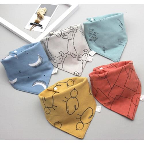 5 pieces/lot Baby Bibs Triangle Double Cotton Bibs Cartoon Print Saliva Towel Baby Boys Girls Feeding Apron Cotton Bandana Bibs