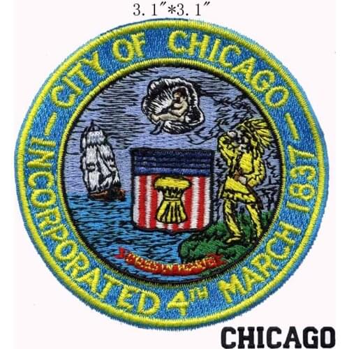 City of Chicago Seal 3.1"diameter embroidery patch for wave/the little children/light blue