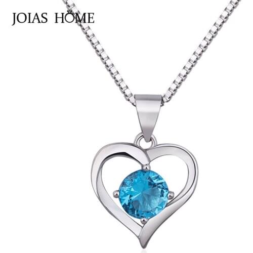 JoiasHome Fashion Classic Silver 925 Jewelry Gemstones Necklace for Women Aquamarine Heart shaped Pendant Dating Gift Wholesale
