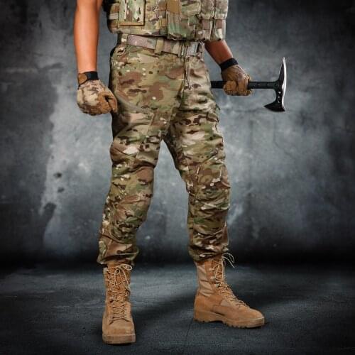 Army Fan Camouflage Tactical Pant With Knee Pads Outdoor Climbing Training Hunting Stretch Wearproof Breathable Military Trouser