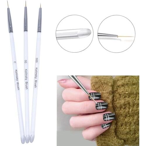 3 Pcs/Set Nail Art Brush Crystal Handle Double-headed Drawing Painting Pen Flower Stripes Thin Liner Builder Manicure Nail Tools