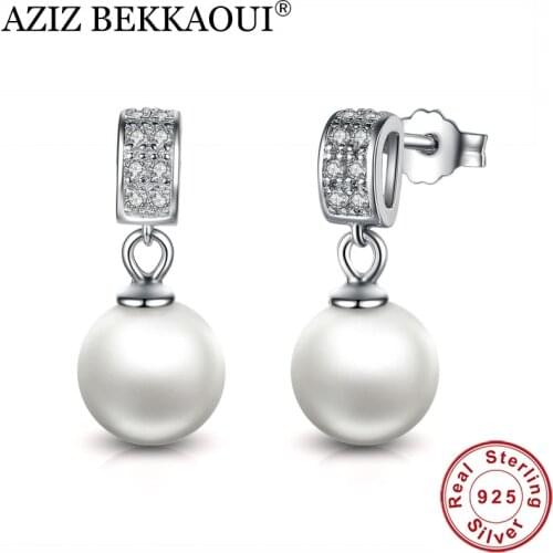 AZIZ BEKKAOUI Classic Pearl Drop Earrings Fine Jewelry Female Drop Earrings with AAA Zircon 925 Sterling Silver Jewelry Gift
