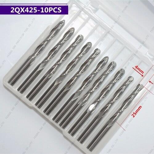 4mm*25mm,10pcs,Free shipping 2 Flutes Ball Head End Mill,CNC milling Cutter,Solid carbide Woodworking relief Bit,wood Cutter
